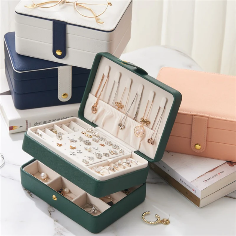 Boîte à Bijoux De Voyage Faux Livre En Cuir PU - Organisateur Portable Bleu Pour Boucles D'Oreilles Et Colliers
